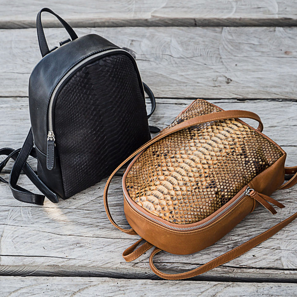 Genuine Snake Skin Python Mini Backpack Mixed With main image 3